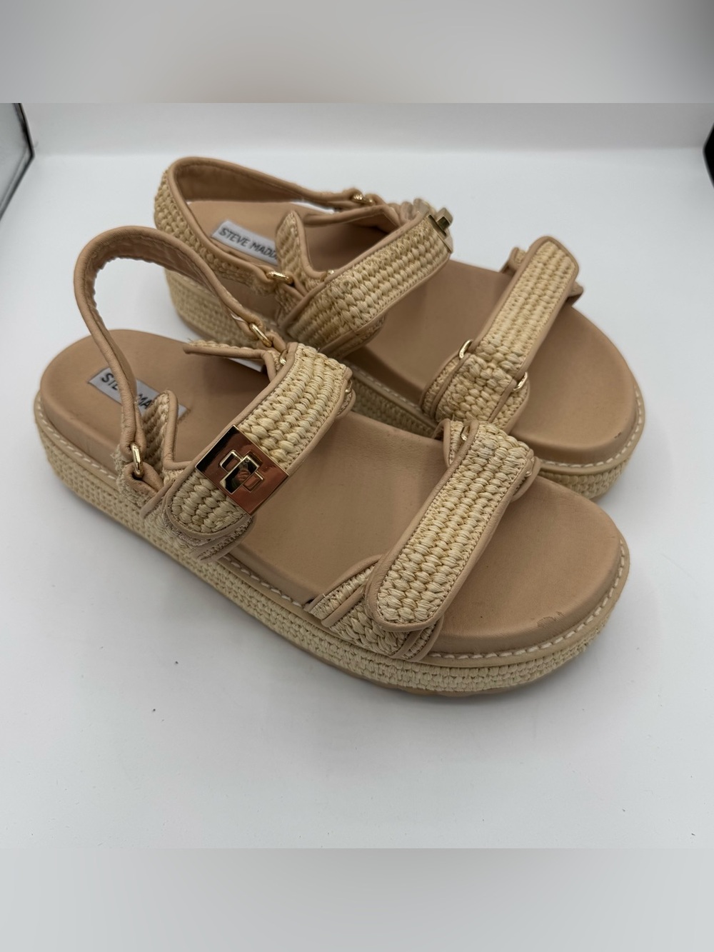 Steve Madden Big Mona Chunky Platform Sandal Natural Raffia size 11 NEW
